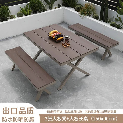 Outdoor plastic-wood tables and chairs courtyard waterproof,anticorrosive wood combination leisure coffee shop balcony garden