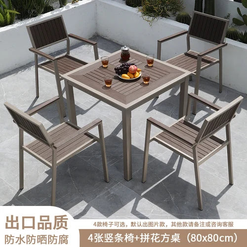 Outdoor plastic-wood tables and chairs courtyard waterproof,anticorrosive wood combination leisure coffee shop balcony garden