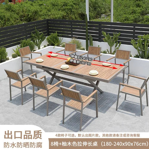 Outdoor plastic-wood tables and chairs courtyard waterproof,anticorrosive wood combination leisure coffee shop balcony garden