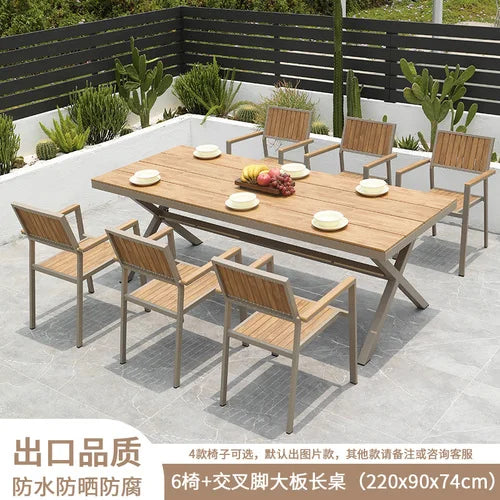 Outdoor plastic-wood tables and chairs courtyard waterproof,anticorrosive wood combination leisure coffee shop balcony garden