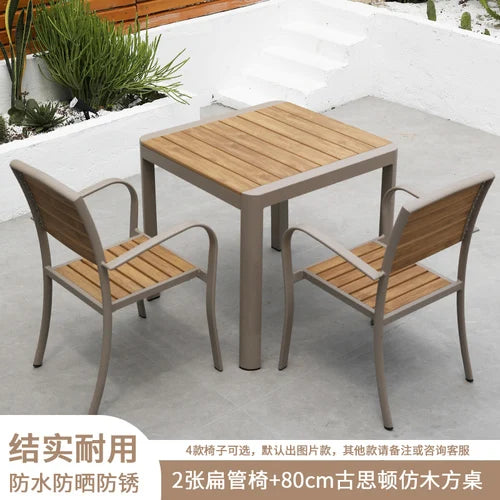 Outdoor plastic-wood tables and chairs courtyard waterproof,anticorrosive wood combination leisure coffee shop balcony garden