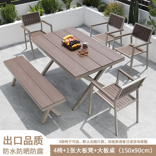 Outdoor plastic-wood tables and chairs courtyard waterproof,anticorrosive wood combination leisure coffee shop balcony garden