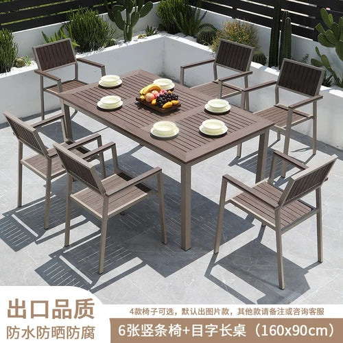 Outdoor plastic-wood tables and chairs courtyard waterproof,anticorrosive wood combination leisure coffee shop balcony garden