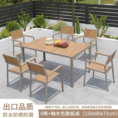 Outdoor plastic-wood tables and chairs courtyard waterproof,anticorrosive wood combination leisure coffee shop balcony garden