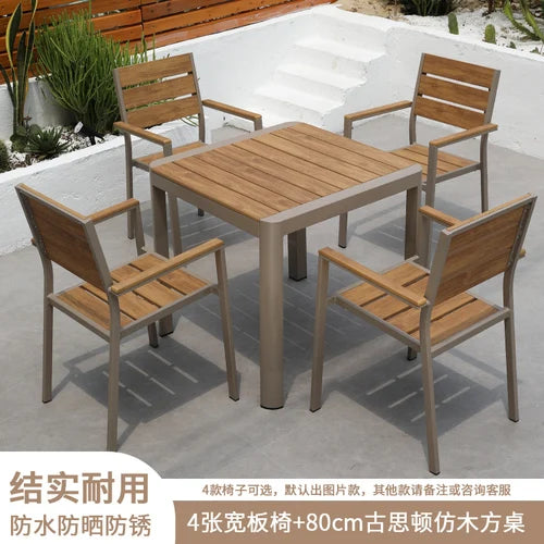 Outdoor plastic-wood tables and chairs courtyard waterproof,anticorrosive wood combination leisure coffee shop balcony garden