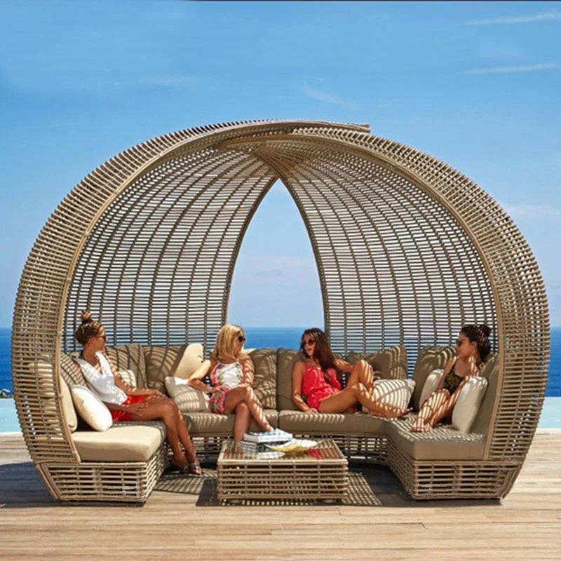 Outdoor sofa, bird's nest rattan bed, villa, courtyard terrace, scenic spot, creative birdcage sofa