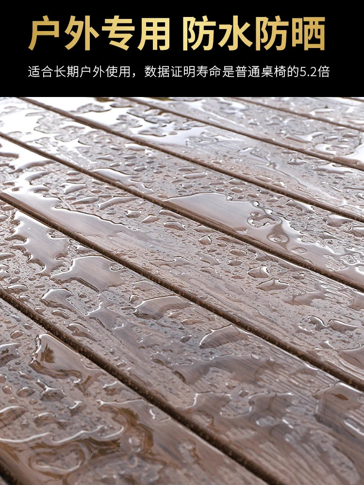 Outdoor tables and chairs, garden, courtyard, plastic wood, iron art, anti-corrosion wood, leisure chairs, outdoor tables