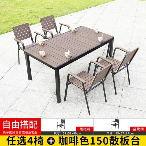 Outdoor tables and chairs, garden, courtyard, plastic wood, iron art, anti-corrosion wood, leisure chairs, outdoor tables