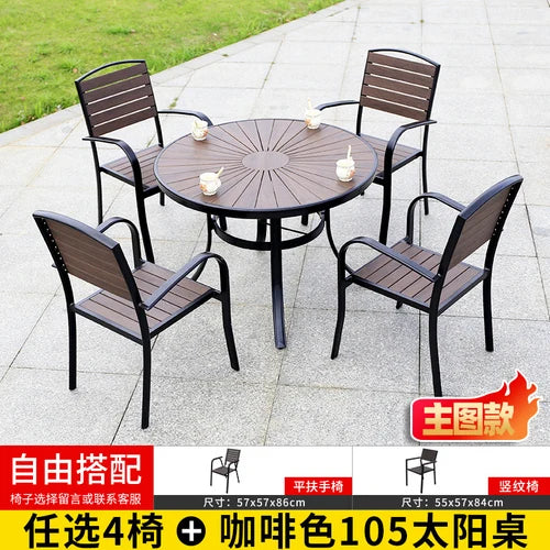 Outdoor tables and chairs, garden, courtyard, plastic wood, iron art, anti-corrosion wood, leisure chairs, outdoor tables