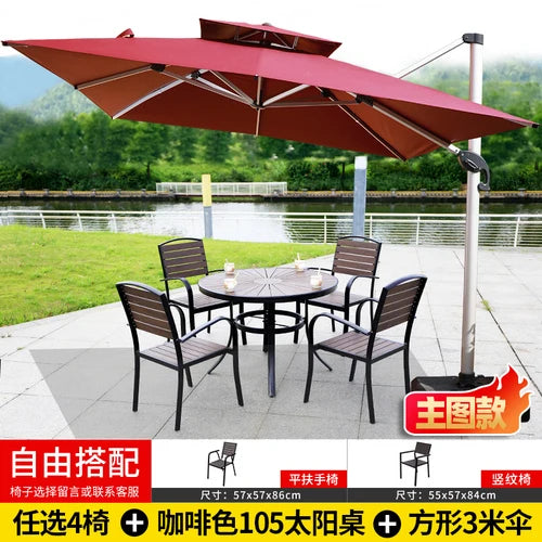 Outdoor tables and chairs, garden, courtyard, plastic wood, iron art, anti-corrosion wood, leisure chairs, outdoor tables