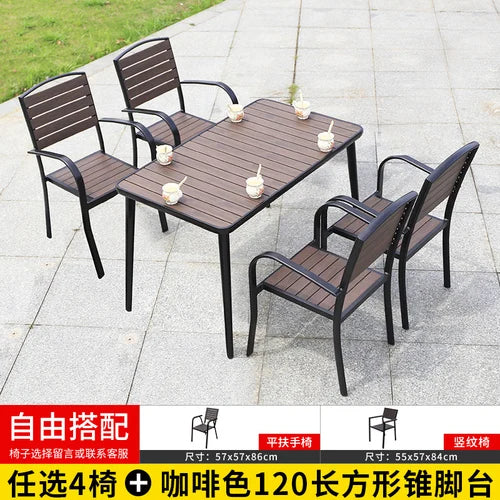 Outdoor tables and chairs, garden, courtyard, plastic wood, iron art, anti-corrosion wood, leisure chairs, outdoor tables