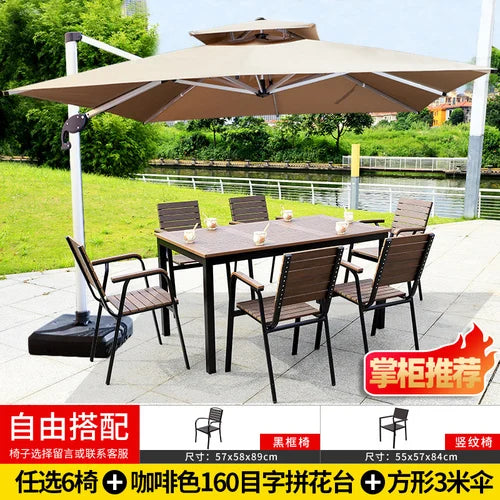 Outdoor tables and chairs, garden, courtyard, plastic wood, iron art, anti-corrosion wood, leisure chairs, outdoor tables