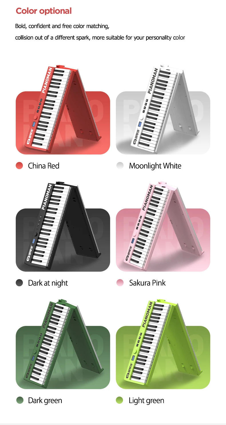 MMOOKA PIANOMAN 88 Keys Piano Keyboard Foldable Electronic Organ Adult piano 128 Preset Rhythms Music Toys  Musical Instrument Red