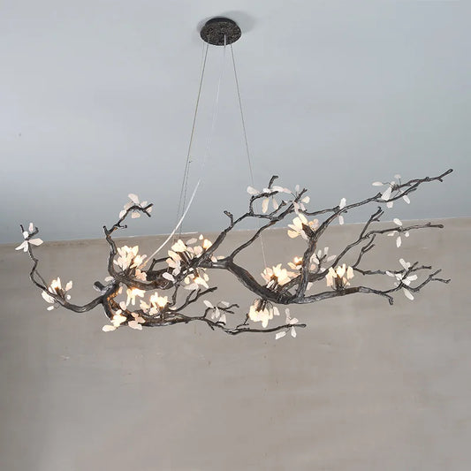 Plum Blossom Creative Tree Branch Chandelier Black Copper Decoration Lighting Fixture for Living Room Bedroom Villa Hall Decor