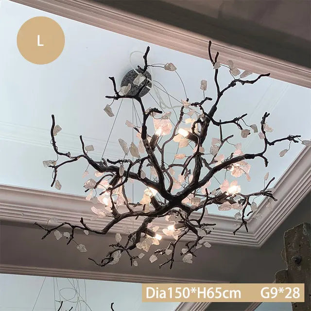 Plum Blossom Creative Tree Branch Chandelier Black Copper Decoration Lighting Fixture for Living Room Bedroom Villa Hall Decor