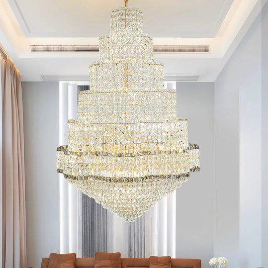 Post-Modern Stair Chandelier Large Chandelier Light Luxury Simple Duplex Villa Rotating Hollow Hotel Crystal Hanging Lighting