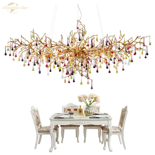 Postmodern LED Chandeliers Lighting Glass Luxury Copper Tree Branch Colorful Lamp for Living Room Bedroom Dining Room Villa