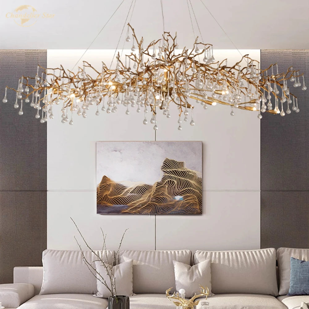 Postmodern LED Chandeliers Lighting Glass Luxury Copper Tree Branch Colorful Lamp for Living Room Bedroom Dining Room Villa