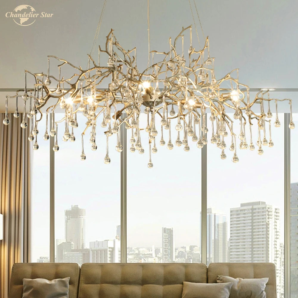 Postmodern LED Chandeliers Lighting Glass Luxury Copper Tree Branch Colorful Lamp for Living Room Bedroom Dining Room Villa