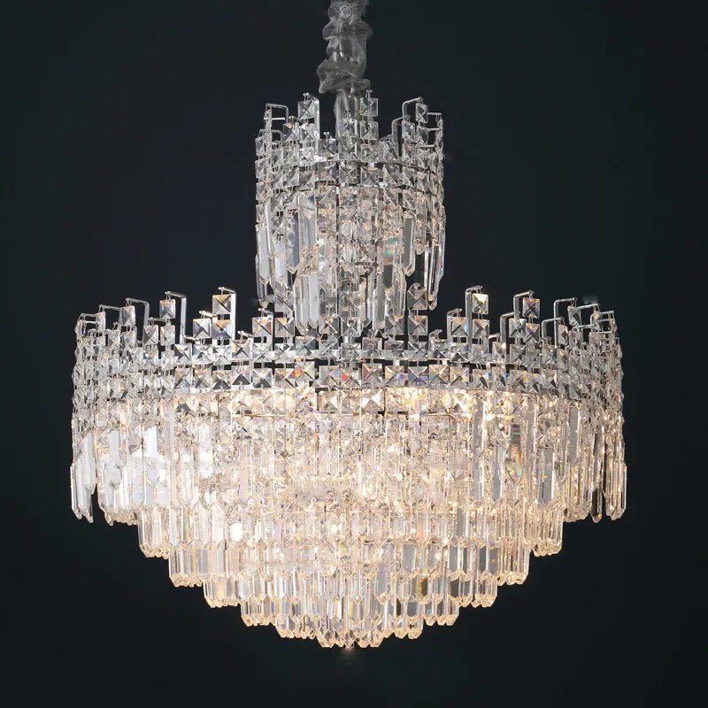 Postmodern Light Luxury Hall Chandelier High-End Luxury Duplex Staircase Long Chandelier New Villa Clean Crystal Chandelier