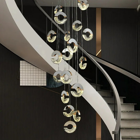 Postmodern Staircase Long Chandelier 2023 New Light Luxury Crystal Skylift Duplex Building Villa Living Room Large Pendant Lamp