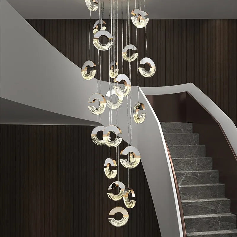 Postmodern Staircase Long Chandelier 2023 New Light Luxury Crystal Skylift Duplex Building Villa Living Room Large Pendant Lamp