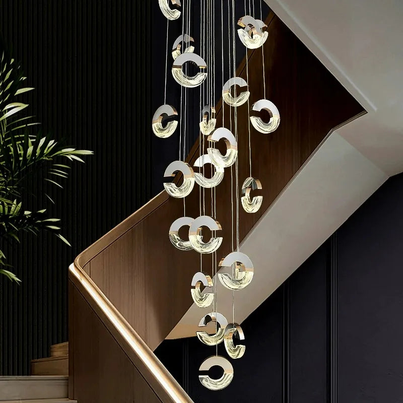 Postmodern Staircase Long Chandelier 2023 New Light Luxury Crystal Skylift Duplex Building Villa Living Room Large Pendant Lamp