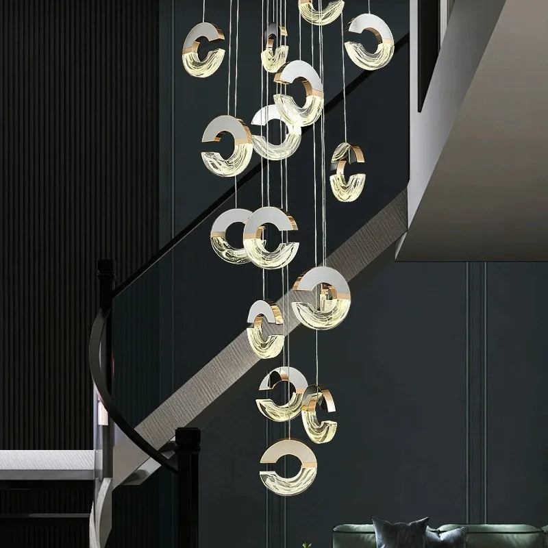 Postmodern Staircase Long Chandelier 2023 New Light Luxury Crystal Skylift Duplex Building Villa Living Room Large Pendant Lamp