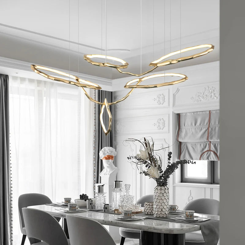 Postmodern light luxury all copper dining room bar chandelier living room villa creative art simple atmosphere chandelier