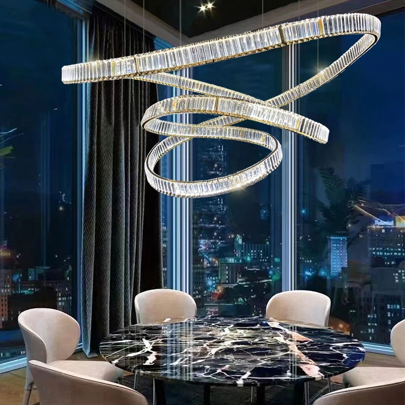 Postmodern light luxury crystal chandelier living room lamp simple atmosphere villa duplex creative design ring restaurant lamp