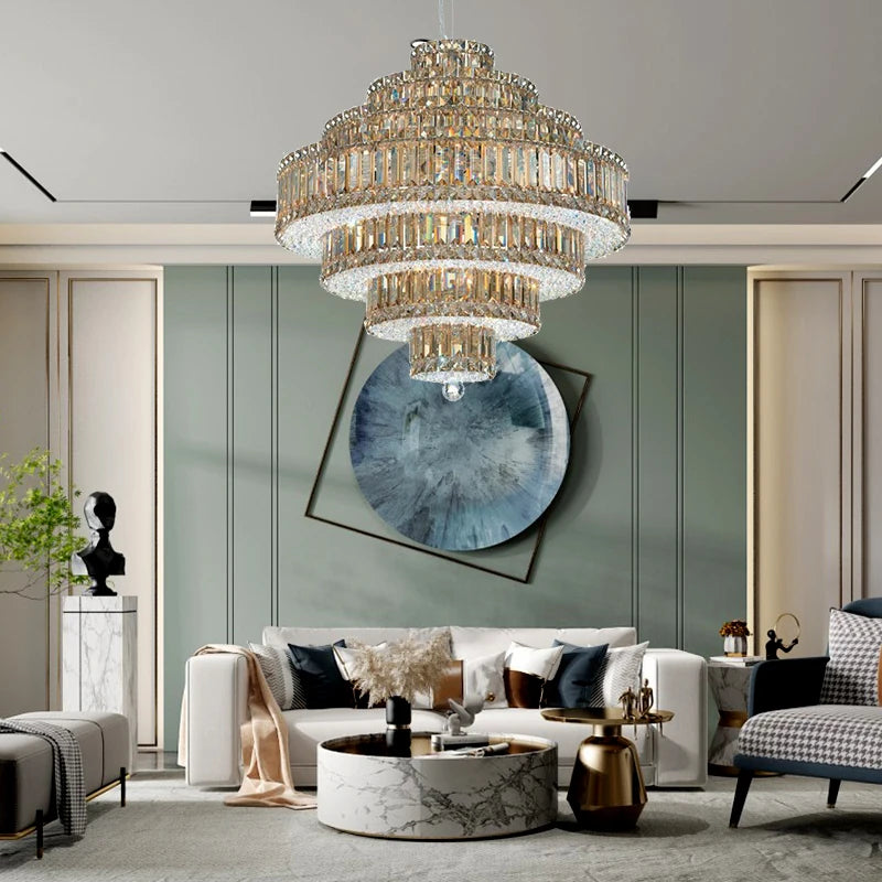 Postmodern minimalist light luxury crystal living room chandelier villa European bedroom dining room round lamps