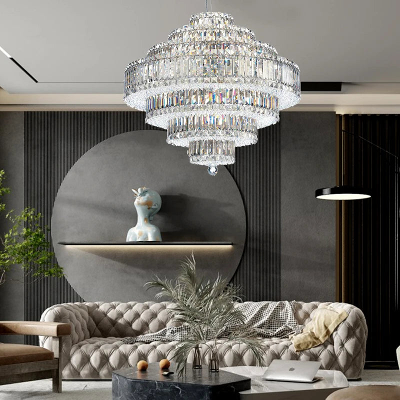 Postmodern minimalist light luxury crystal living room chandelier villa European bedroom dining room round lamps