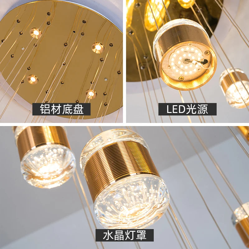 Postmodern minimalist light luxury villa duplex building chandelier Nordic crystal spiral staircase light