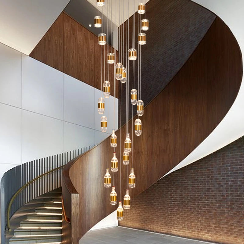Postmodern minimalist light luxury villa duplex building chandelier Nordic crystal spiral staircase light