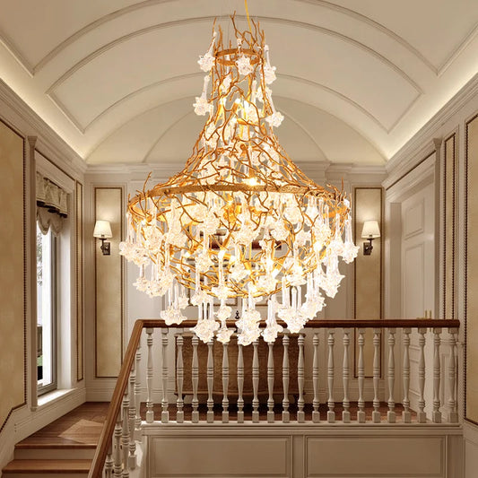 Postmodern simple duplex staircase chandelier, light luxury living room, villa hall, crystal all-copper long chandelier