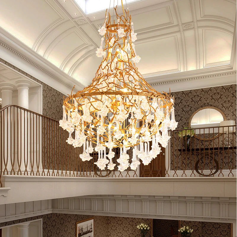 Postmodern simple duplex staircase chandelier, light luxury living room, villa hall, crystal all-copper long chandelier