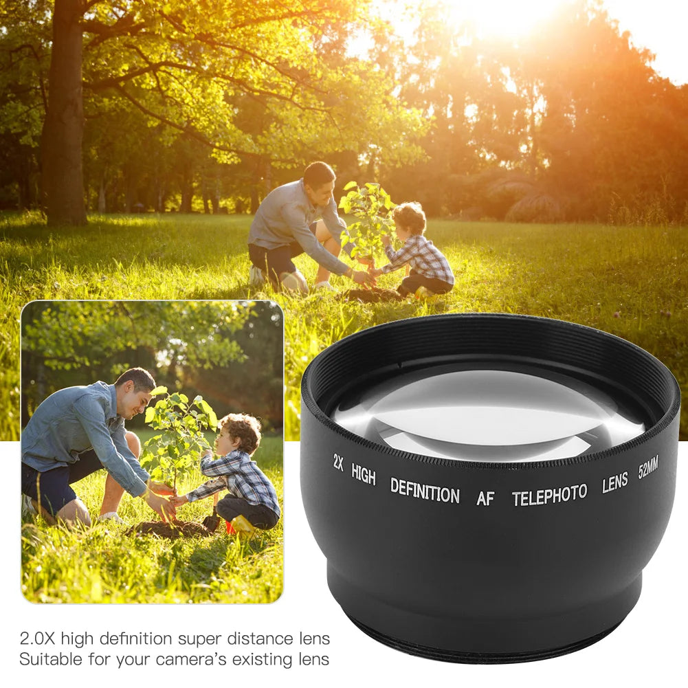 Professional 52mm 2x Magnification Telephoto Lens for  For All 52MM 18-55 Focal Diameter Camera Lenses Digital Cameras