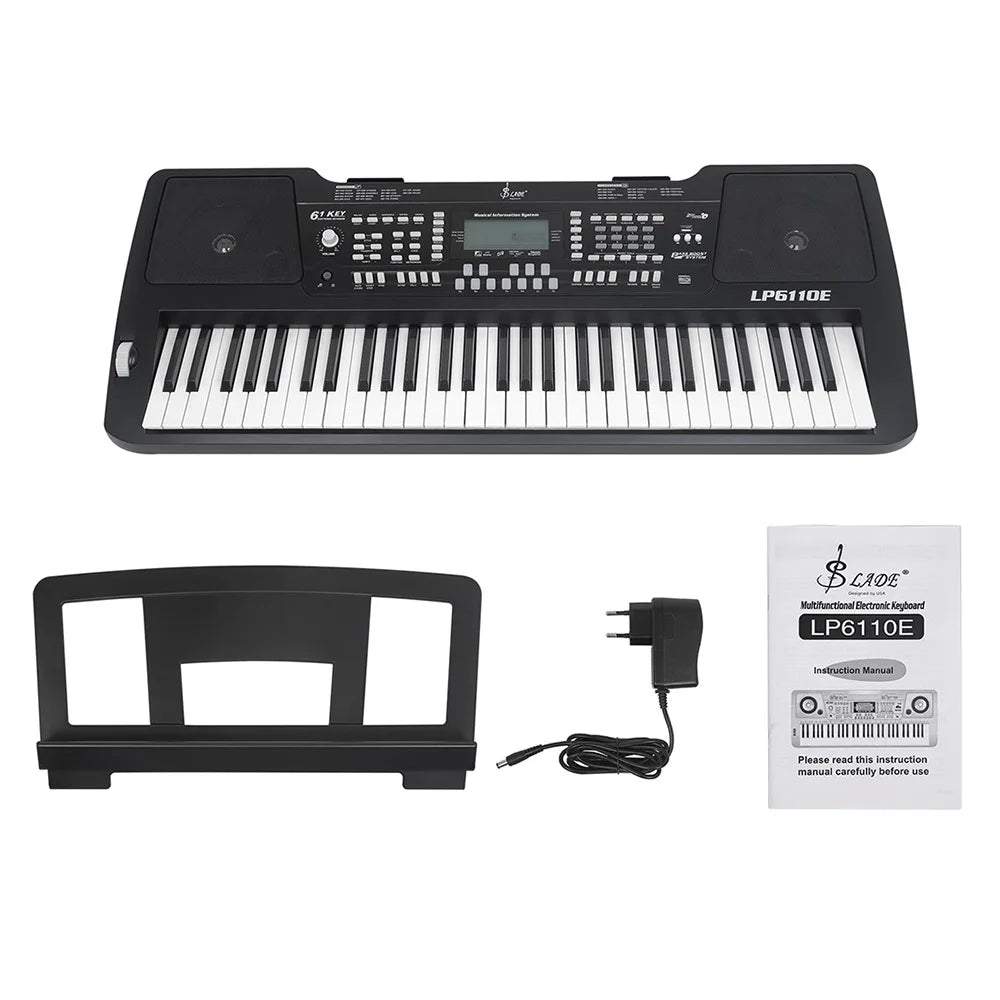Professional 61 Keys Multifunctional Electronic Piano Keyboard Musical Instrument with Charger Sheet Music Stand Instructions