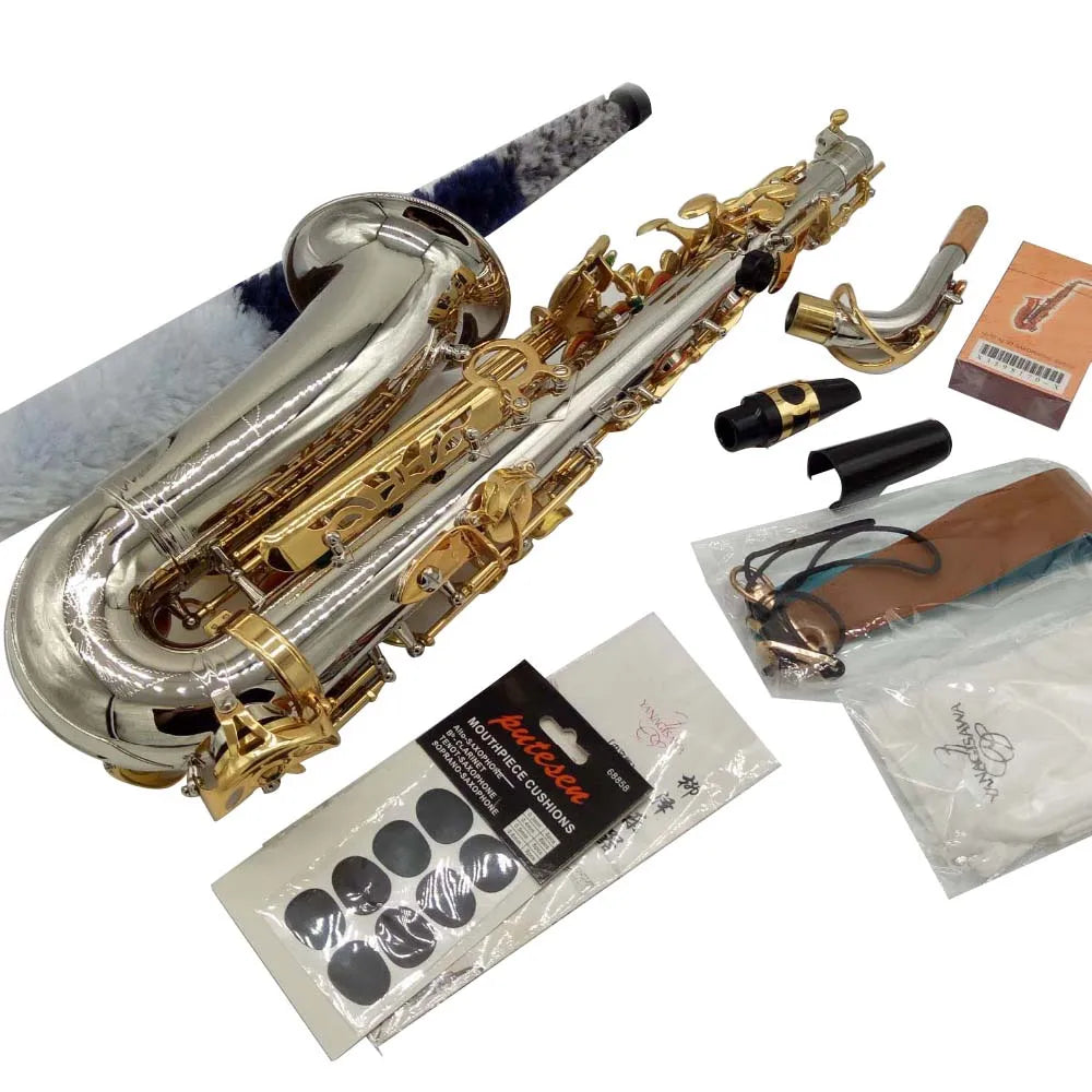 Professional Alto Saxophone A-9937 WO37 Nickel Plated Gold Key Sax Alto Musical Instruments Included Case Mouthpieces