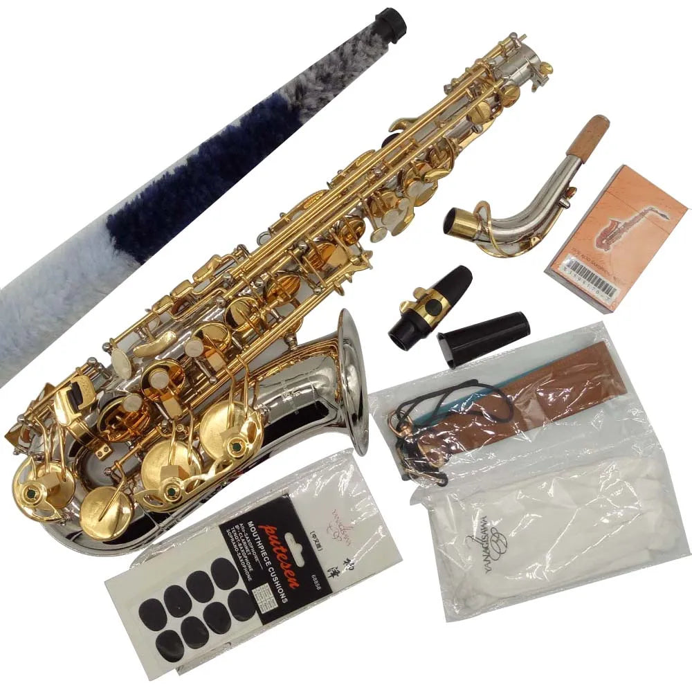 Professional Alto Saxophone A-9937 WO37 Nickel Plated Gold Key Sax Alto Musical Instruments Included Case Mouthpieces