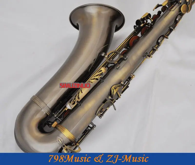 Professional Antique Brass Tenor Saxophone Bb Sax High F# With 10pc Reeds Case