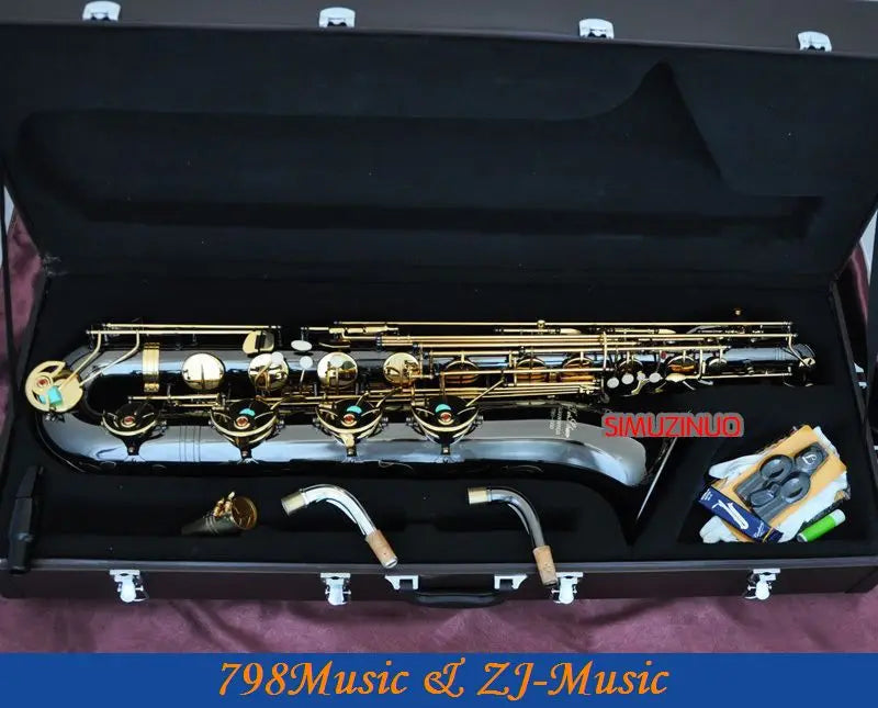 Professional Baritone Saxophone Black Nickel Gold sax High F# With Case