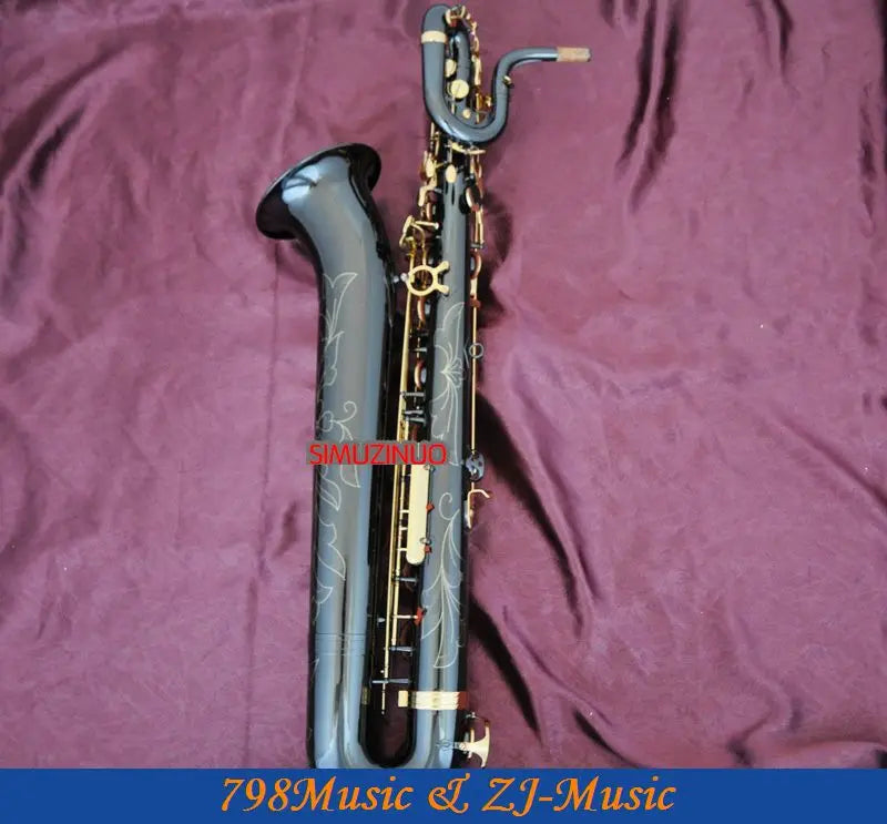 Professional Baritone Saxophone Black Nickel Gold sax High F# With Case