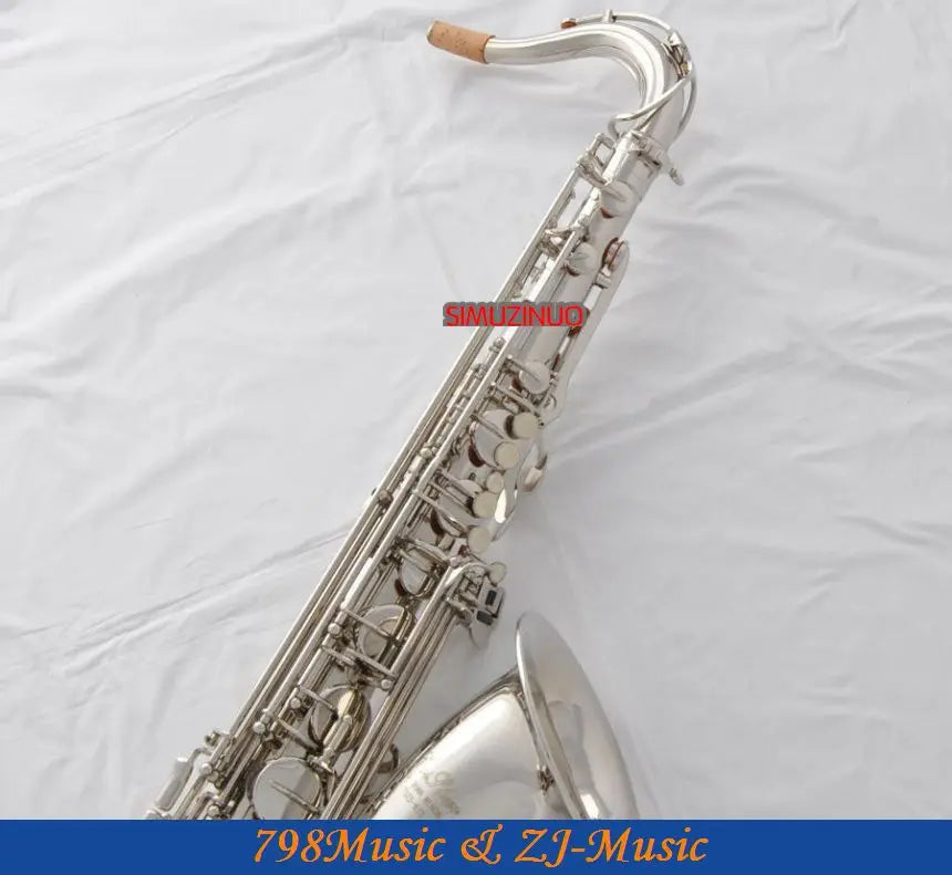 Professional  Bb Tenor Saxophone Silver Nickel Sax FREE Metal Mouthpiece with Case