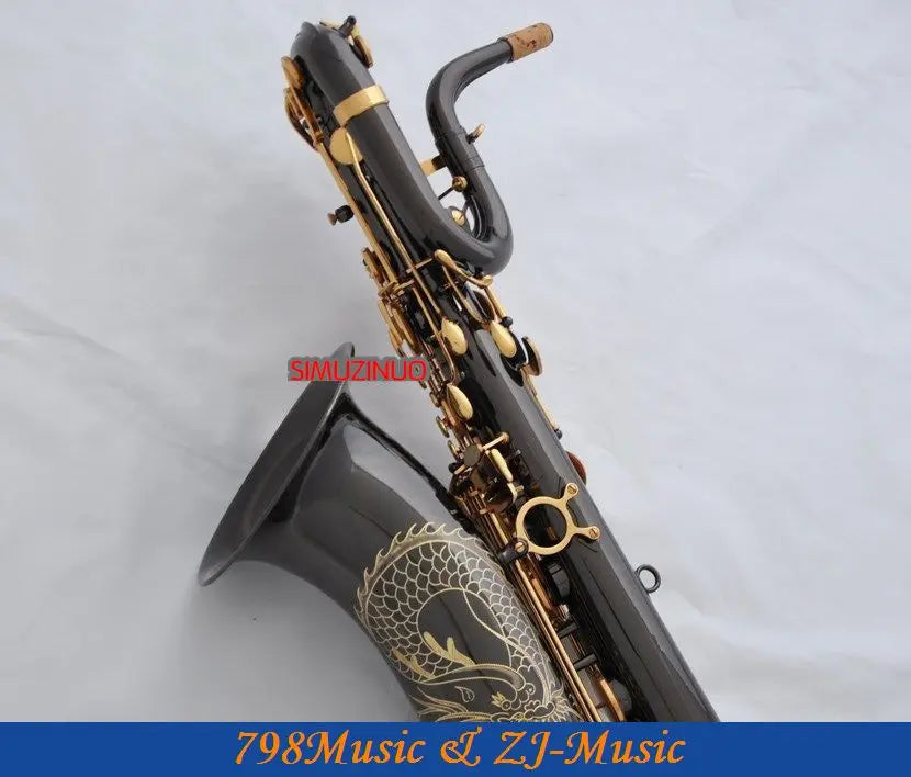 Professional Dragon Engraving Baritone Saxophone Black Nickel sax With Case