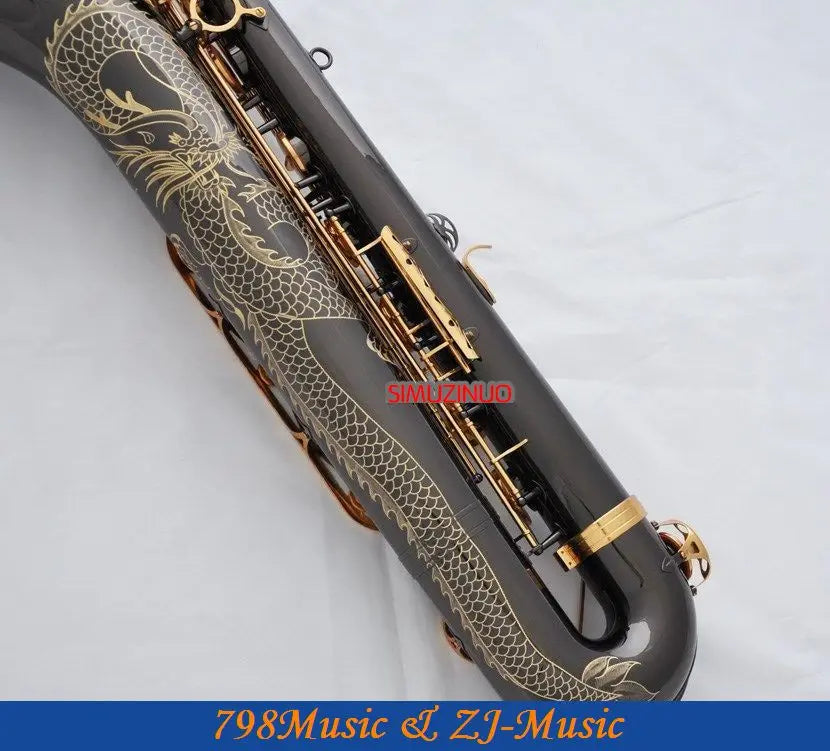 Professional Dragon Engraving Baritone Saxophone Black Nickel sax With Case