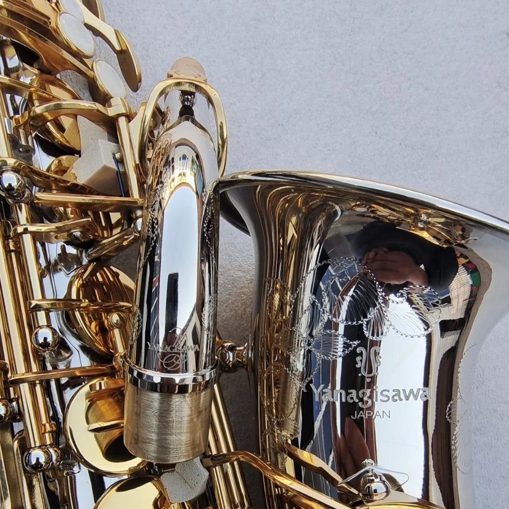 Professional E-flat W037 Alto Saxophone Silver Body Gold Key Japanese Craft Made Jazz Musical Instrument Band Accessories