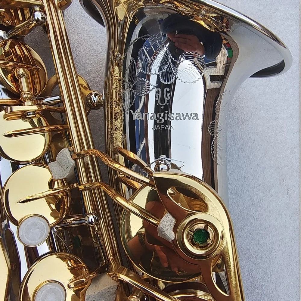 Professional E-flat W037 Alto Saxophone Silver Body Gold Key Japanese Craft Made Jazz Musical Instrument Band Accessories