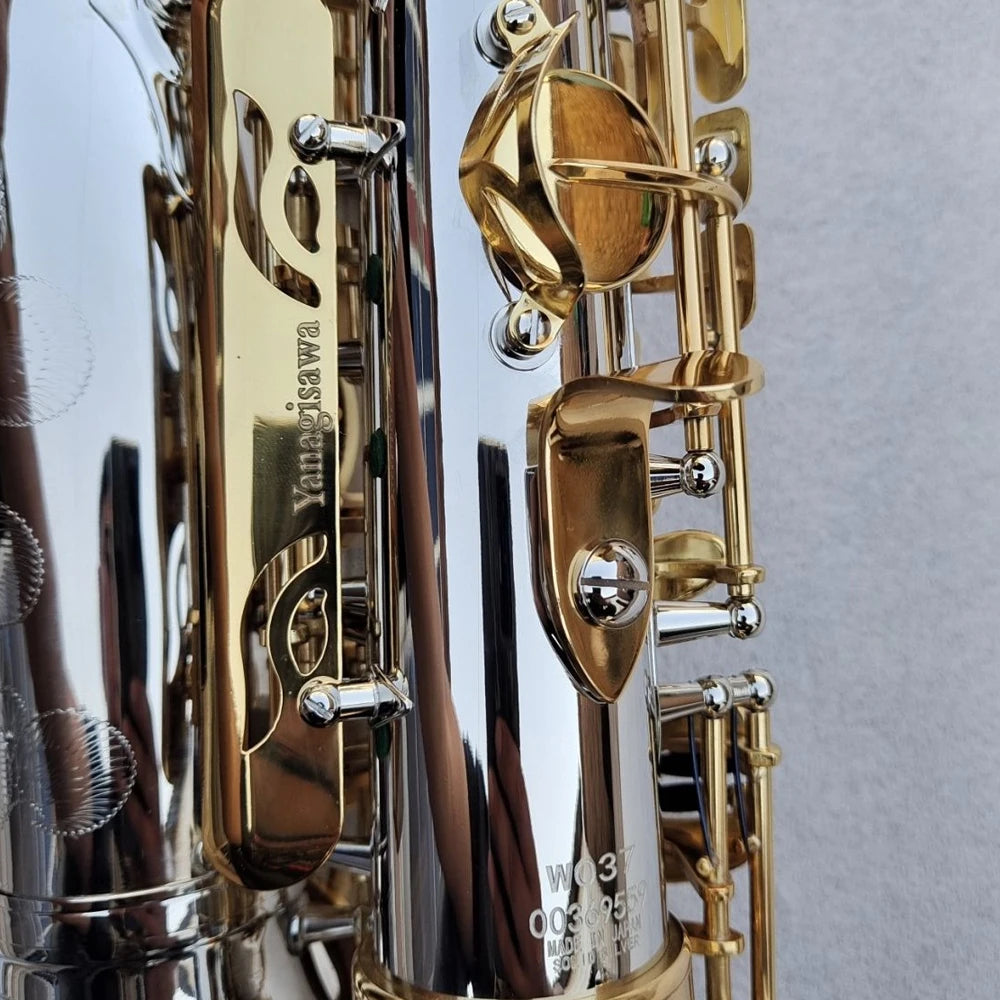 Professional E-flat W037 Alto Saxophone Silver Body Gold Key Japanese Craft Made Jazz Musical Instrument Band Accessories