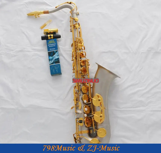 Professional New Satin Nickel Tenor sax High F# saxophone With Case Metal Mouthpiece